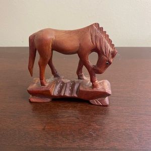 Vintage Carved Solid Wooden Figure Figurine 4” Horse With Hanging Head